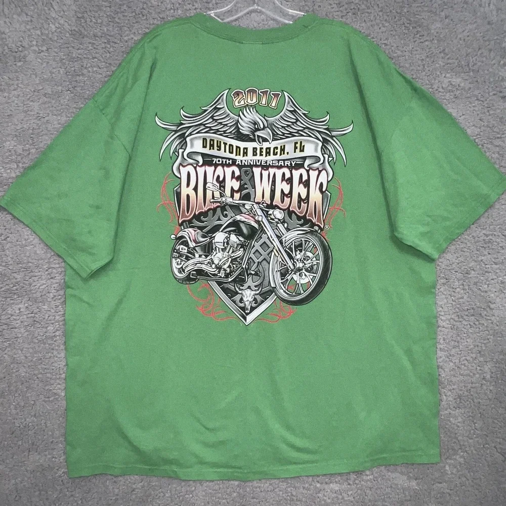 Bike Week T Shirt Mens 3XL Green '11 Daytona Beach Florida Motorcycle 2-Side Tee